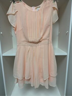 Peach Pleated Chiffon Dress